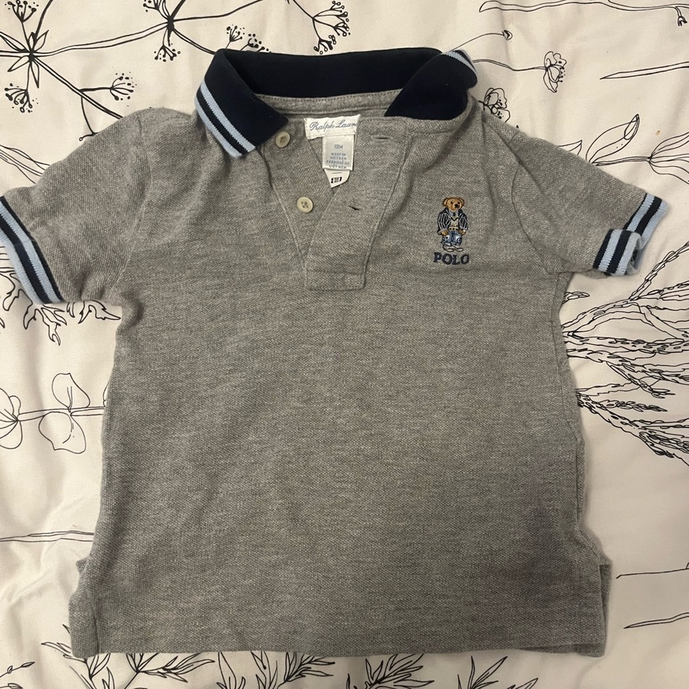 Polo by Ralph Lauren Gray Short-Sleeve Bear Polo with Navy Trim